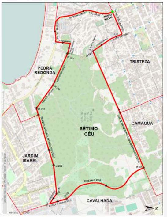 Mapa de localização do bairro Sétimo Céu na Zona Sul de Porto Alegre